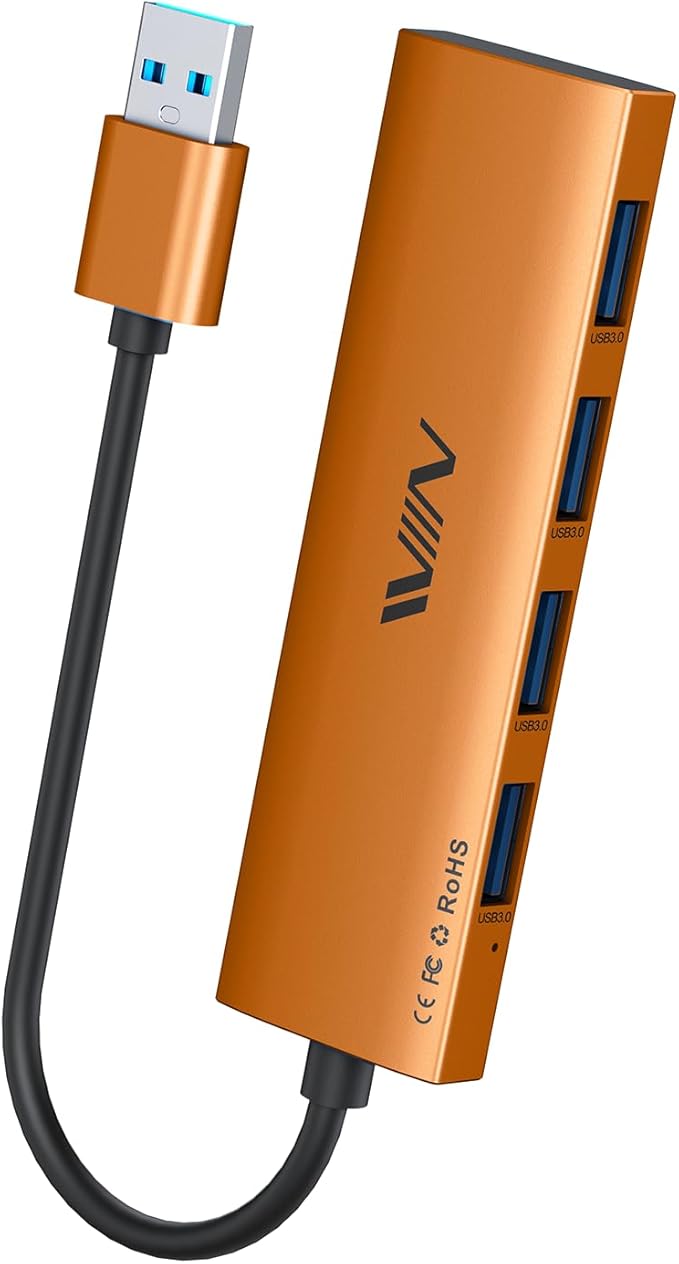 USB 3.0 Hub, 4 Port USB Splitter Extender Portable Adapter Multiport Data Hub by IVIIN
