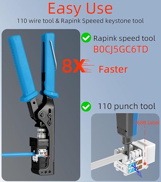 Rapink RJ45 Keystone Jack Cat6 10G Support, Cat6 Keystone Jacks UTP 50 Pack - Image 4