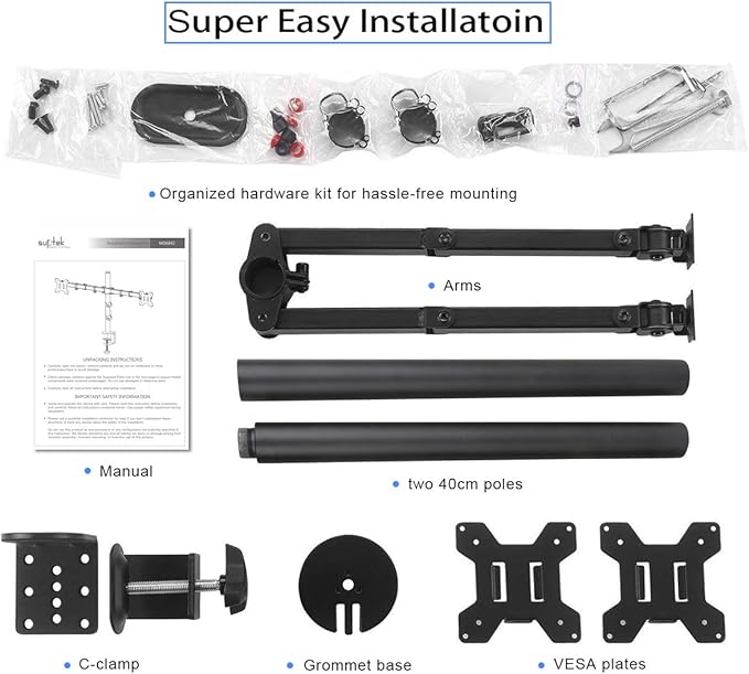 Suptek Dual Monitor Desk Mount, Adjustable Dual Monitor Arm - Image 6