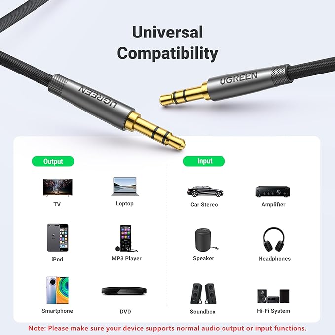 UGREEN 3.5mm Audio Cable Nylon Braided Aux Cord Male to Male Stereo Hi-Fi Sound - Image 6
