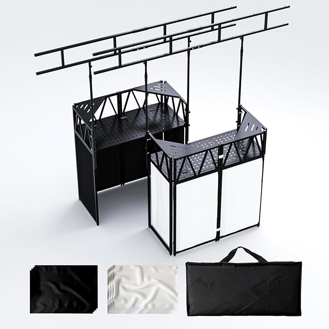 DJ Table Stand Portable booth, Foldable DJ Stand Booth, Adjustable DJ Facade by Unknown
