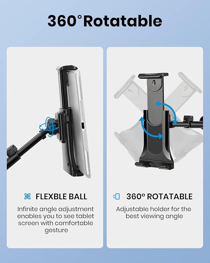 Moukey Tablet Holder for Microphone Stand, Adjustable Mic Music Stand Phone - Image 2