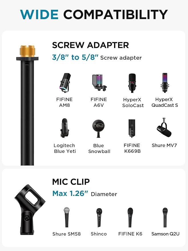 InnoGear Adjustable Desk Microphone Stand, Weighted Base - Image 6
