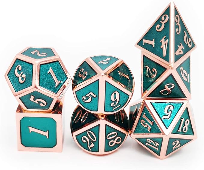 Haxtec DND Metal Dice Set Copper Teal Polyheral Dice Compatible - Image 7