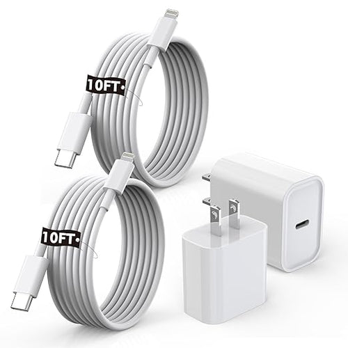 10FT Fast iPhone Charger, Extra Long Apple Charger Fast Charging 2Pack 20W USB by ProTVSolutions