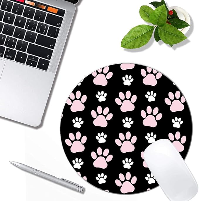 Puppy Paws Dog Traces Animal Paws Pink Mouse Pad Round Non-Slip Rubber Mousepad - Image 4