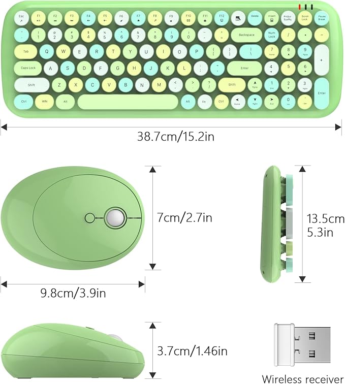KNOWSQT Wireless Keyboard and Mouse Combo, Light Green 100 Keys 2.4 GHz Round - Image 7