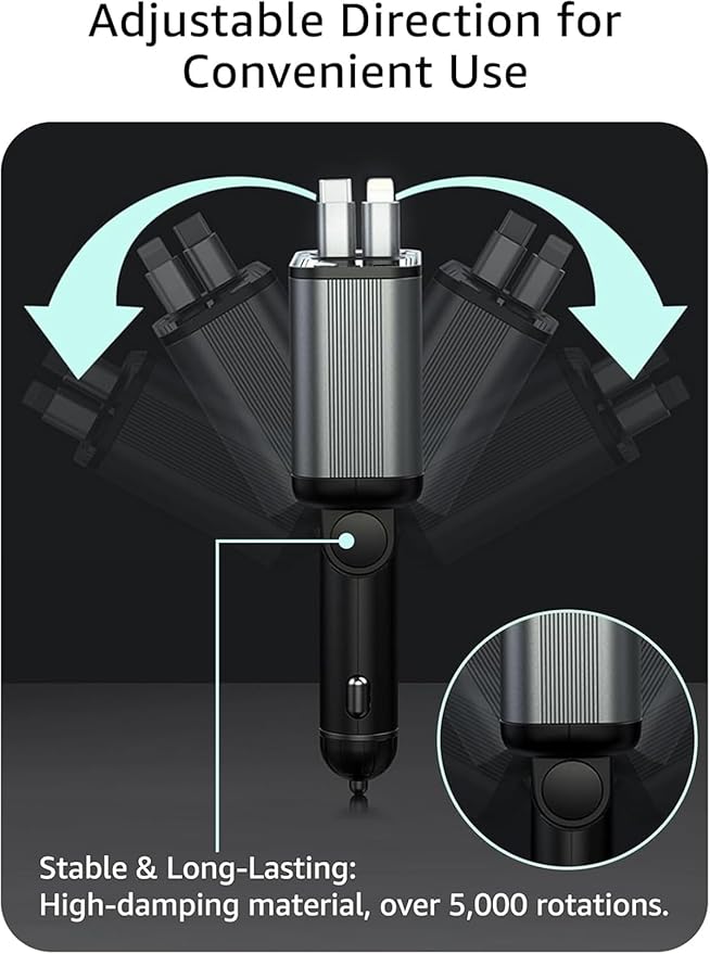 Retractable Car Charger USB C, 107W Type C Car Charger Fast Charging - Image 4
