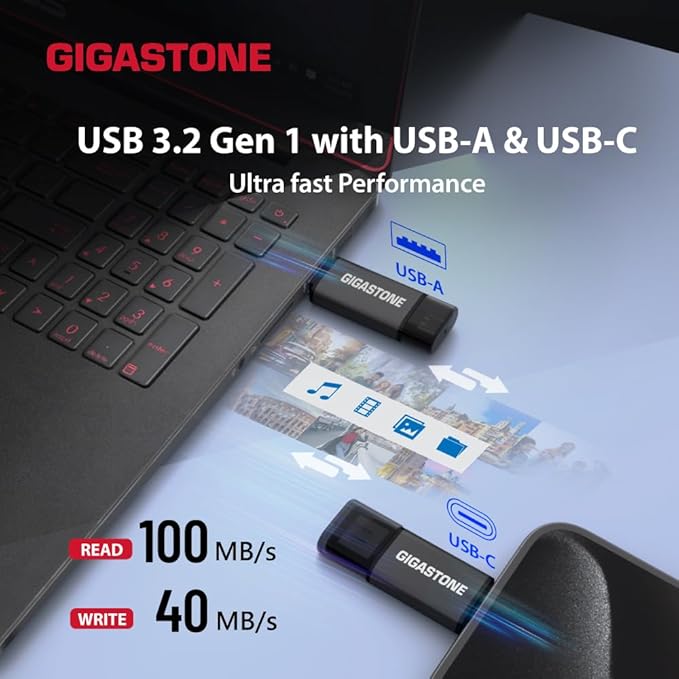 GIGASTONE 64GB Dual Flash Drive Z40 USB 3.2 Gen 1, 2-in-1 Type-A & Type-C - Image 2