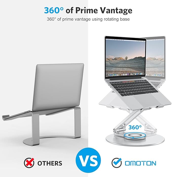 Adjustable Laptop Stand with 360 Rotating Base, OMOTON Ergonomic Laptop Riser - Image 3