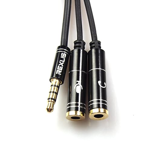 REXUS Black 3.5mm Y Splitter Stereo Audio Cable 4-Pole Male to 2 Female - Image 4