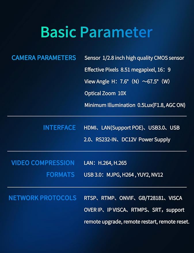 FEELWORLD 4K10X PTZ Camera 4K Resolution 10X USB HDMI - Image 9