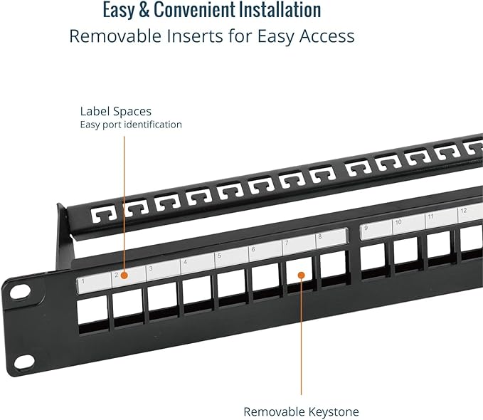 Tecmojo 24-Port Blank Keystone Patch Panel, 1U 19" Rackmount Housing - Image 3