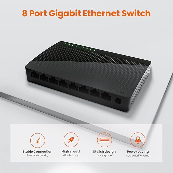 Tenda SG108, 8-Port Gigabit Ethernet Switch, Unmanaged Network Hub, Ethernet - Image 2