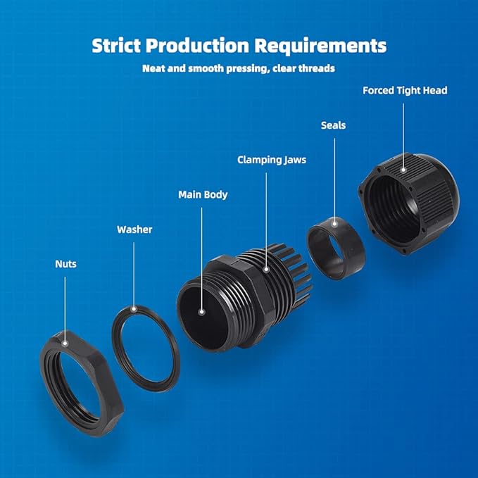 Cable Gland 20 Pack Plastic Waterproof Adjustable Connector 9-14mm PG16 Strain - Image 6