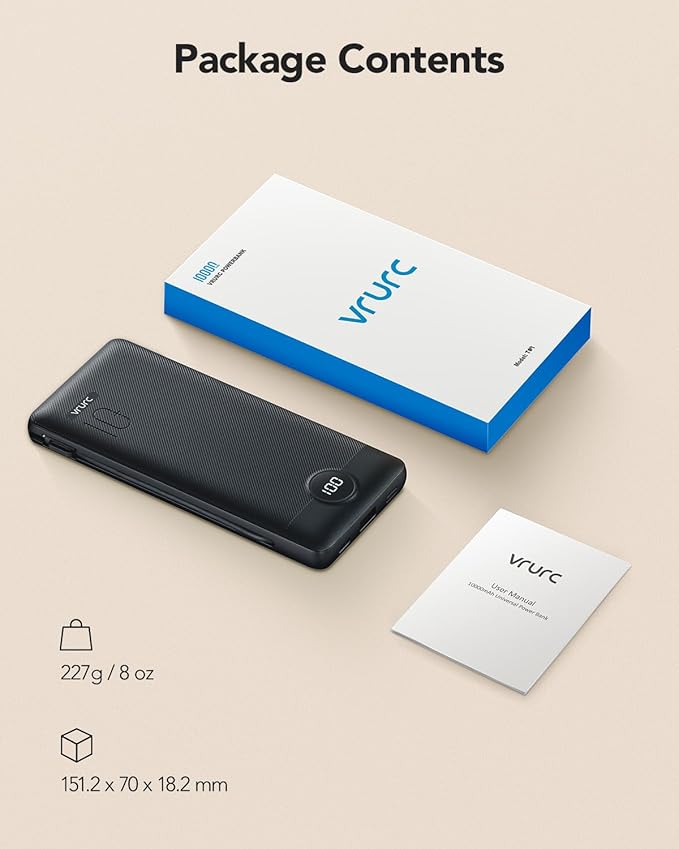 VRURC Portable Charger Built-in Cables and AC Wall Plug, USB C Power Bank - Image 8
