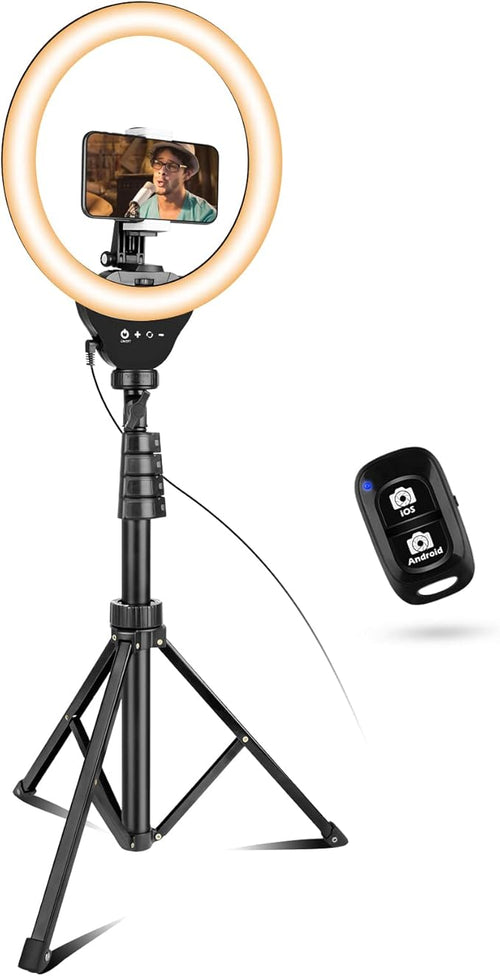10" Selfie Ring Light with 50" Extendable Tripod Stand & Flexible Phone Holder by UBeesize