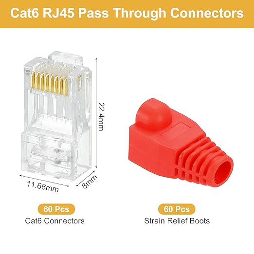 MECCANIXITY 60pcs Cat6 RJ45 Pass Through Connectors, RJ45 Connector 8P8C Gold - Image 2