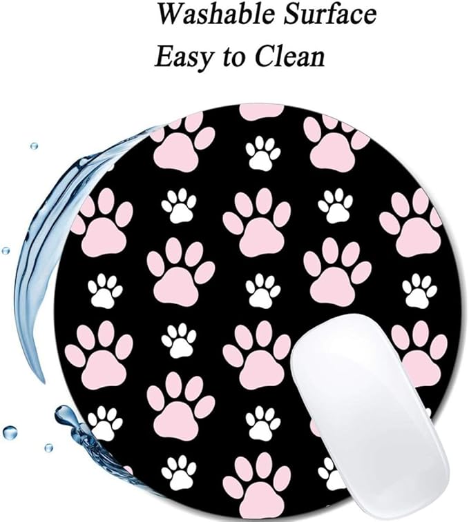 Puppy Paws Dog Traces Animal Paws Pink Mouse Pad Round Non-Slip Rubber Mousepad - Image 3