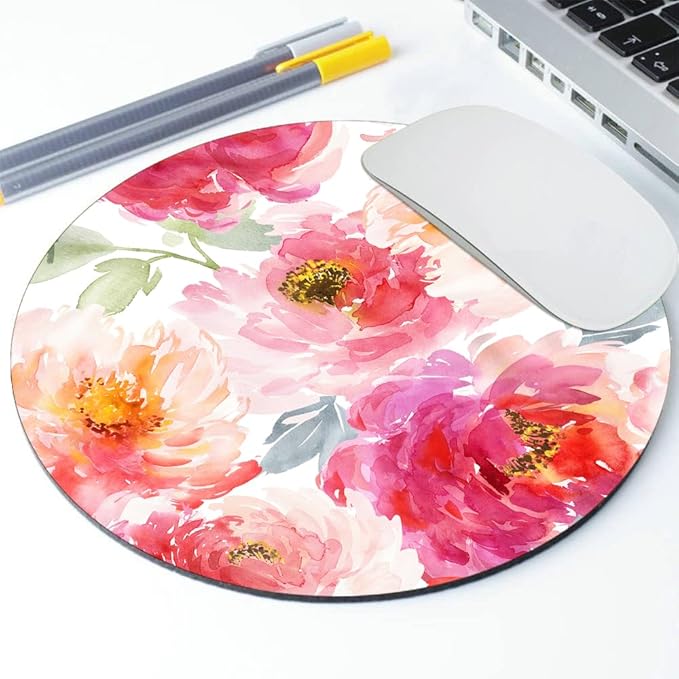 Pink Peony Flower Round Mousepad, Personalized Custom Design Mouse Pads，Cute - Image 2