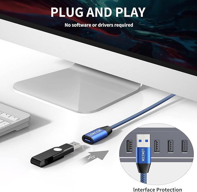 USB to USB Cable 15FT, Durable Braidedfor USB 3.0 Male to Male Type A to Type A - Image 4