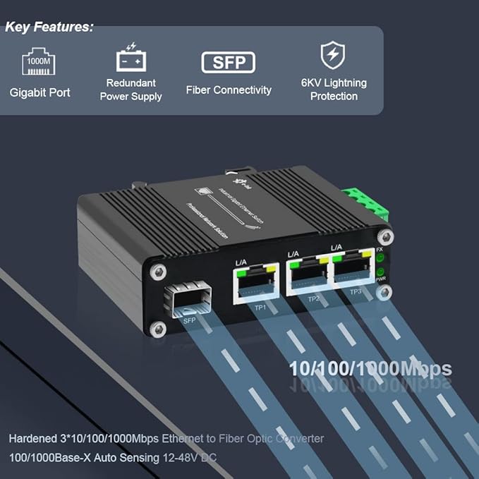 3 Port Hardened Industrial Gigabit Din Rail Switch, 10/100/1000Mbps Ethernet - Image 5