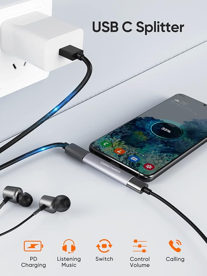 CableCreation USB C Splitter, 2-in-1 USB C Audio and PD Charging Adapter - Image 4