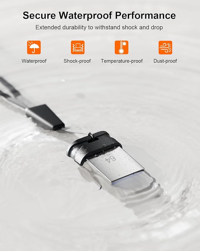 64GB USB 3.0 Flash Drive, Mini Thumb Drive Waterproof Memory Stick - Image 3