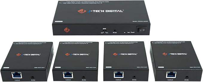 J-Tech Digital HDMI Extender Splitter 1x4 Over Single Cat5e/6 Ethernet Cable Up by J-TechDigital