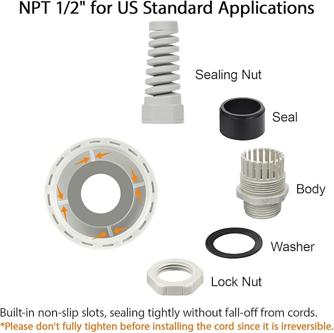 LeMotech 50Pcs NPT 1/2" IP68 Waterproof Cable Gland Flex Spiral Strain Relief - Image 4