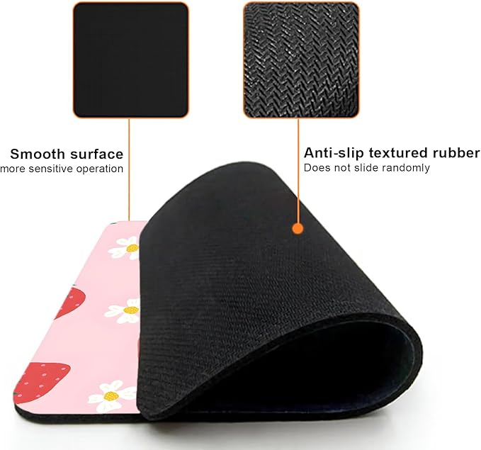 Mouse Pad, Cute Daisy Pink Strawberry Mouse Pads - Image 3