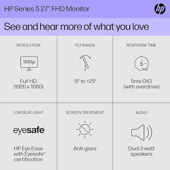 HP Series 5 527sa Monitor with Speakers 27" 100Hz IPS FHD 99% sRGB 300 Nits - Image 6
