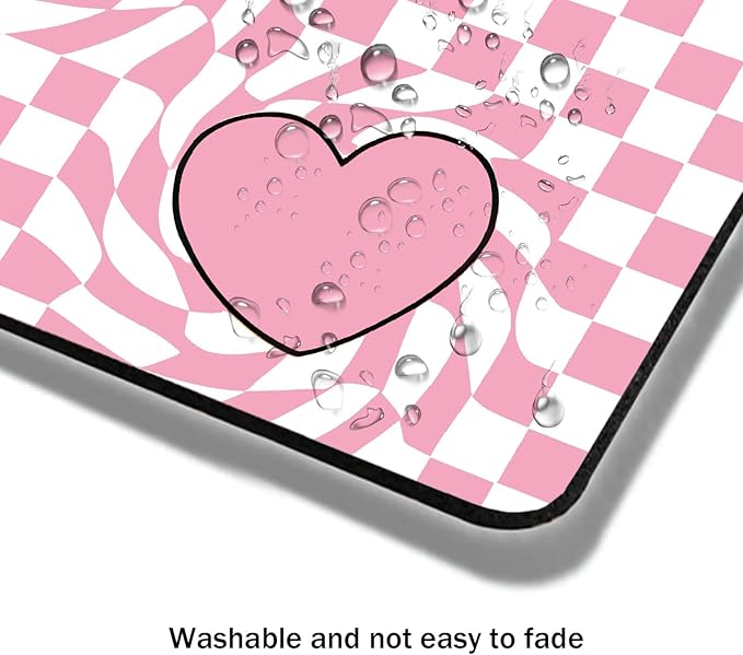 Mouse Pad, Cute Pink Checkered Heart Mouse Pads - Image 4