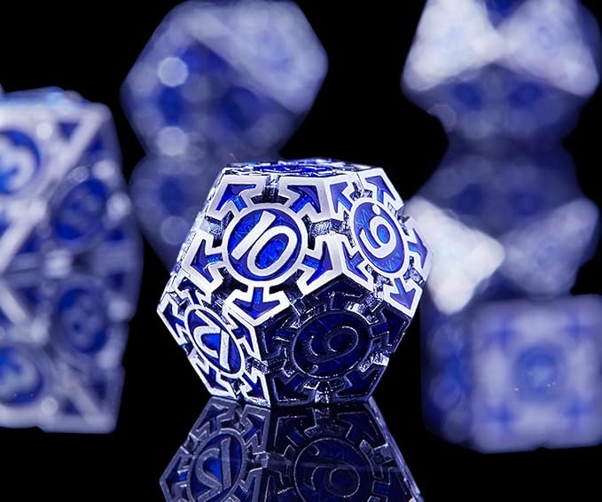 RULE DND Dice Set Metal Blue Solid Weighted D&D Dungeons & Dragons Polyhedral - Image 5