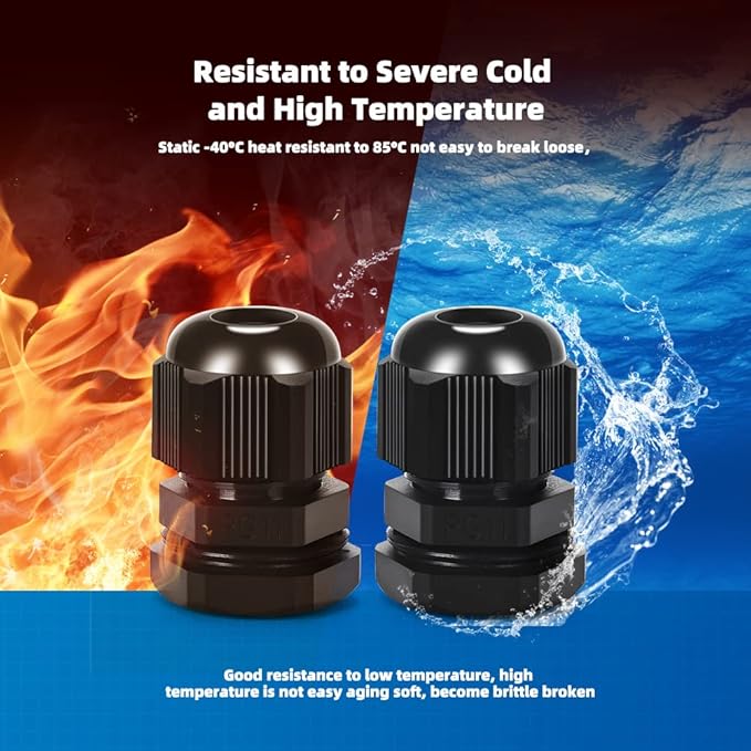Cable Gland 20 Pack Plastic Waterproof Adjustable Connector 5-10mm PG11 Strain - Image 3