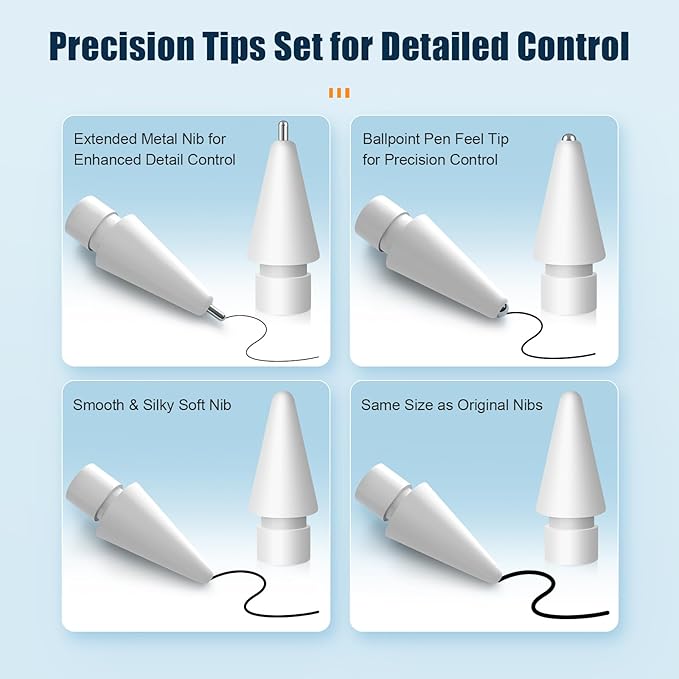 Upgraded Replacement Tips for Apple Pencil Pro/1st Gen/2nd Gen/USB-C, Metal Pen - Image 7