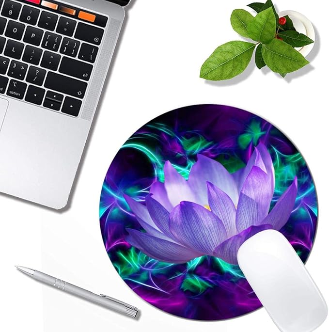 Purple Lotus Flower Mouse Pad Round Non-Slip Rubber Mousepad Laptop Office - Image 4