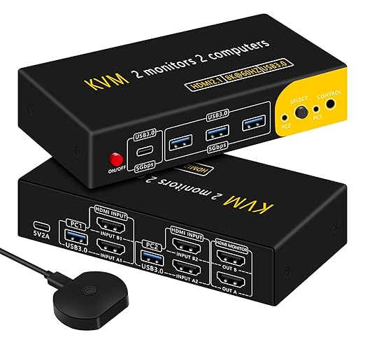 HDMI kvm Switch 2 Monitors 2 Computers Dual Monitor kvm Switch, 3*USB3.0&1*USB C by newiedkvm