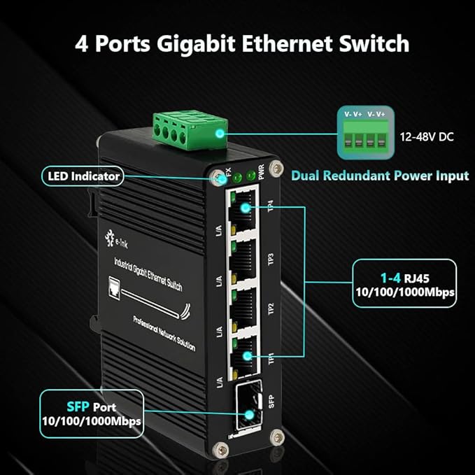 Mini Industrial 4 Port 10/100/1000Mbps Gigabit Ethernet Switch - Image 3