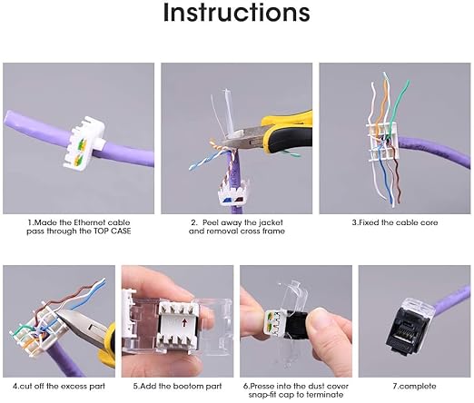 AMPCOM CAT6 Keystone Jack Tool-Less RJ45 UTP, No Punch-Down Tool Required - Image 5