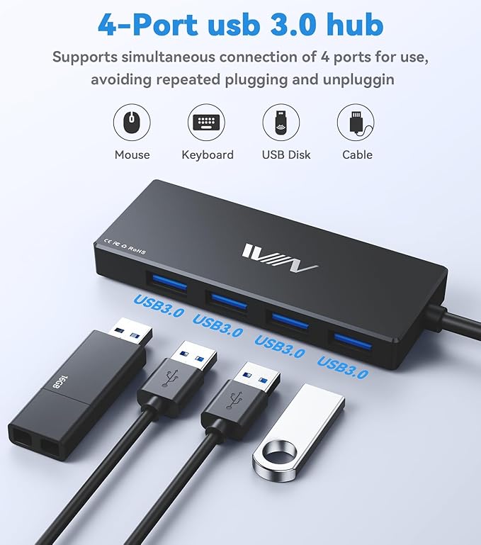 USB 3.0 Hub, 4 Port USB Splitter Extender Portable Adapter Multiport Data Hub - Image 2