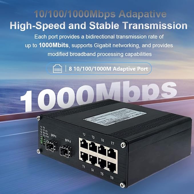 Industrial 8-Port Gigabit Ethernet Switch DIN Rail/Wall-Mount 8 port RJ45 - Image 4