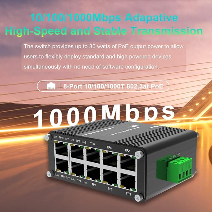 Mini Industrial 8-Port 10/100/1000T 802.3at PoE + 2-Port 10/100/1000T Din Rail - Image 3
