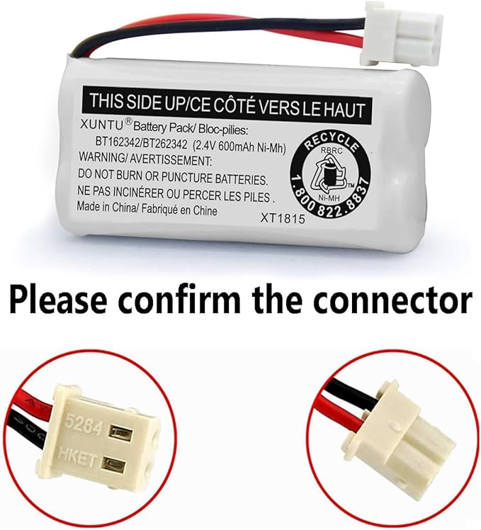 XUNTU BT162342/BT262342 2.4V 600mAh Ni-MH Cordless Phone Battery Pack - Image 4