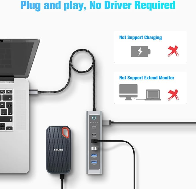RSHTECH 7-Port USB C Hub Splitter 10Gbps - Image 4