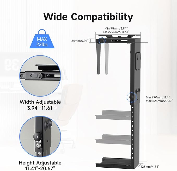 Suptek Adjustable Under Desk and Wall PC Mount, 3.94 to 11.61 inch Wide - Image 2