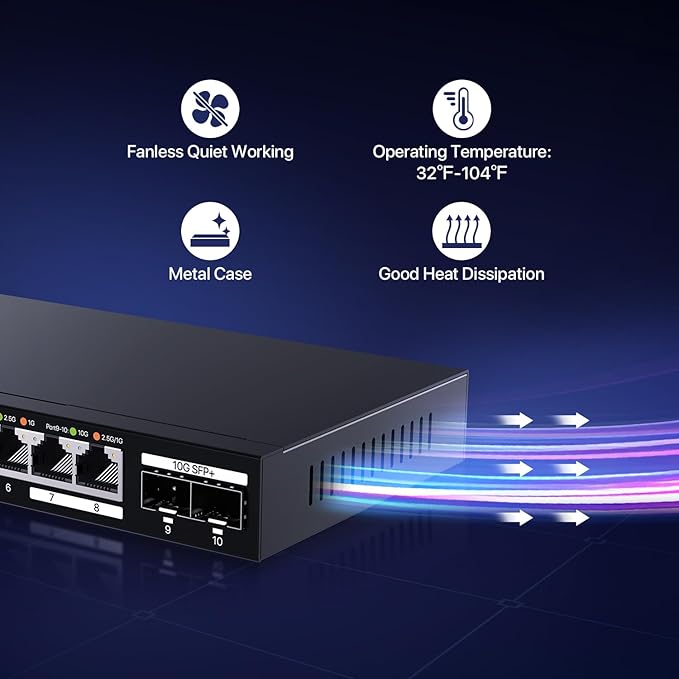 Tenda TEM2010X 8 Port 2.5G Ethernet Switch, Unmanaged 2.5Gb Switch - Image 5