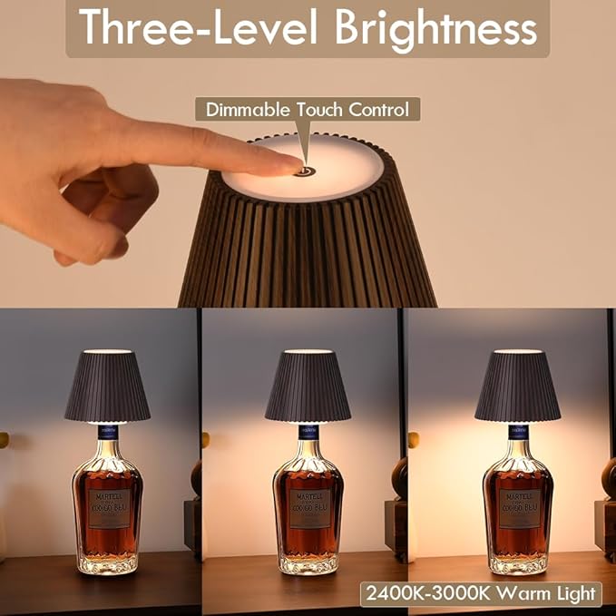 WILIT Wireless Bottle Lamp, 3-Level Brightness Cordless Table Lamp Shades - Image 4
