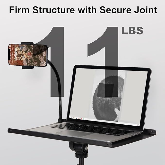 Laptop Tripod on Wheels with 2 Shelves, Portable Projector Floor Stand - Image 8