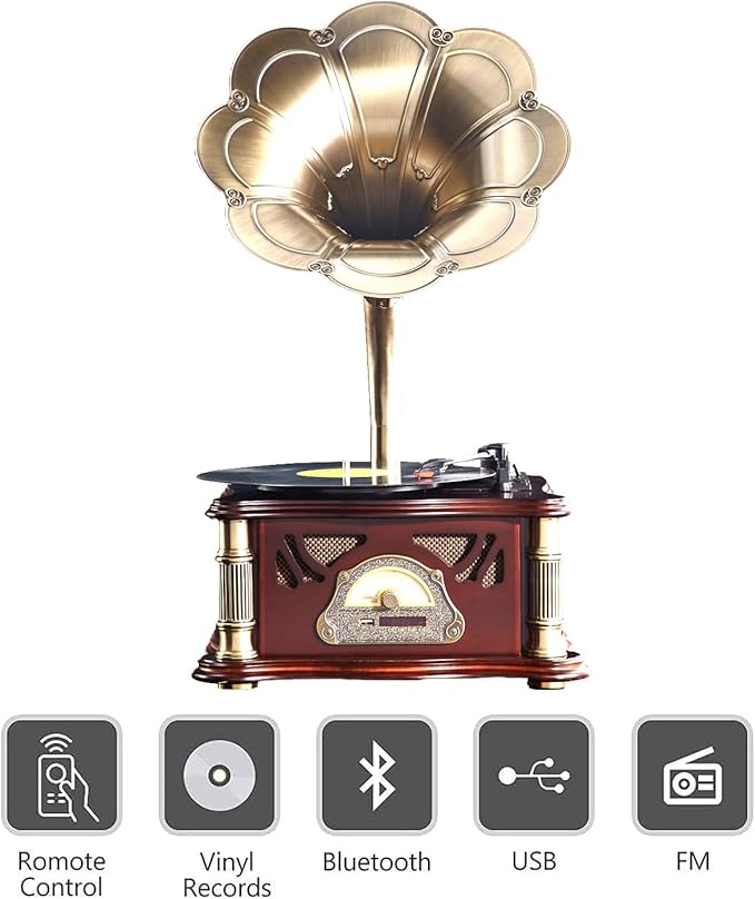 Vintage Gramophone with Bluetooth Output Vintage Record Players Retro - Image 2